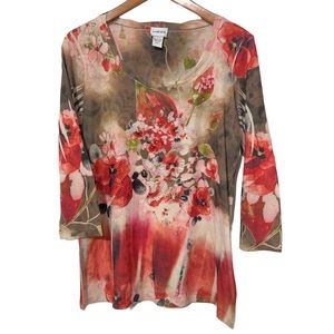 Chicos Floral Rhinestone Casual Shirt